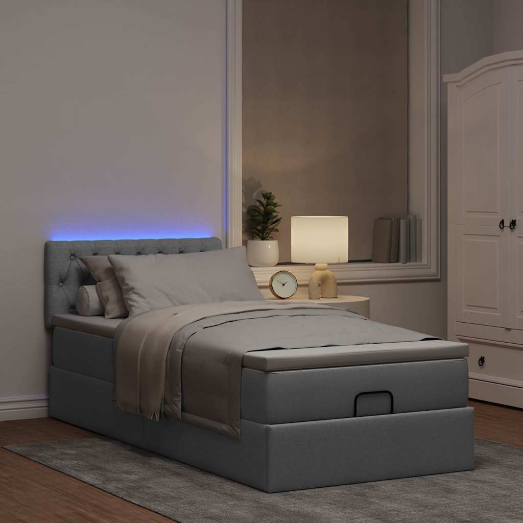 Otomanski krevet s madracem i LED svijetlosiva 80x200cm tkanina