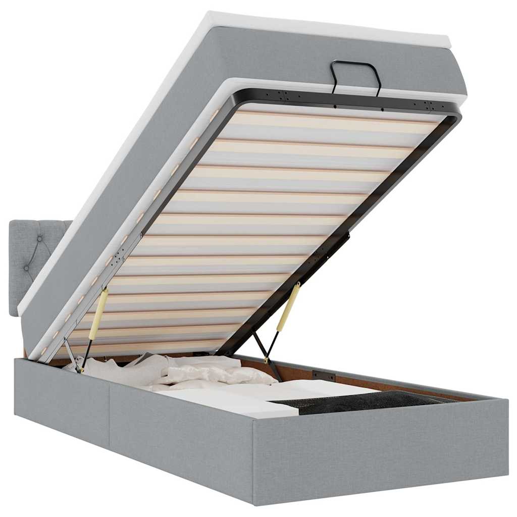Otomanski krevet s madracem&LED svijetlosivi 90x200 cm tkanine