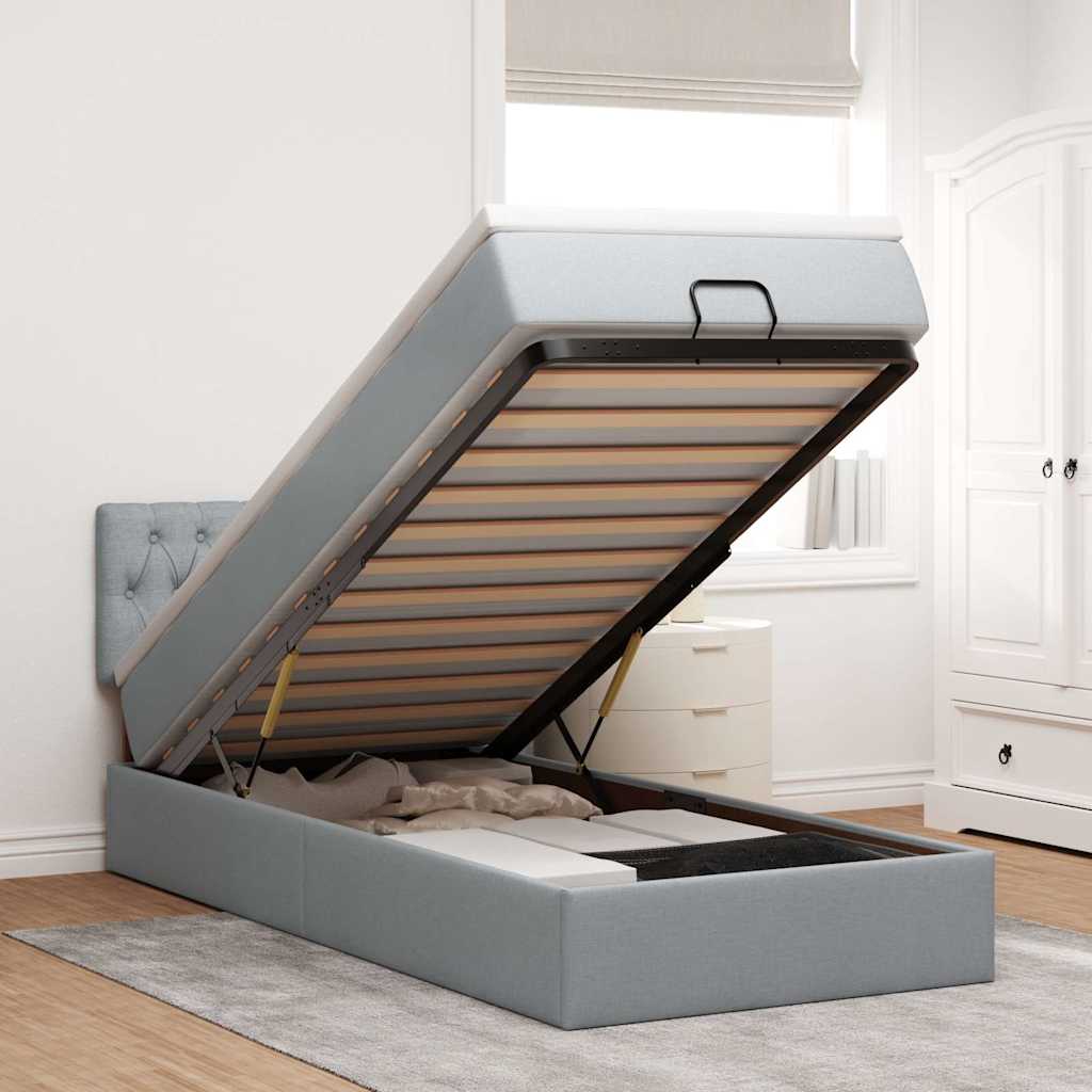 Otomanski krevet s madracem&LED svijetlosivi 90x200 cm tkanine