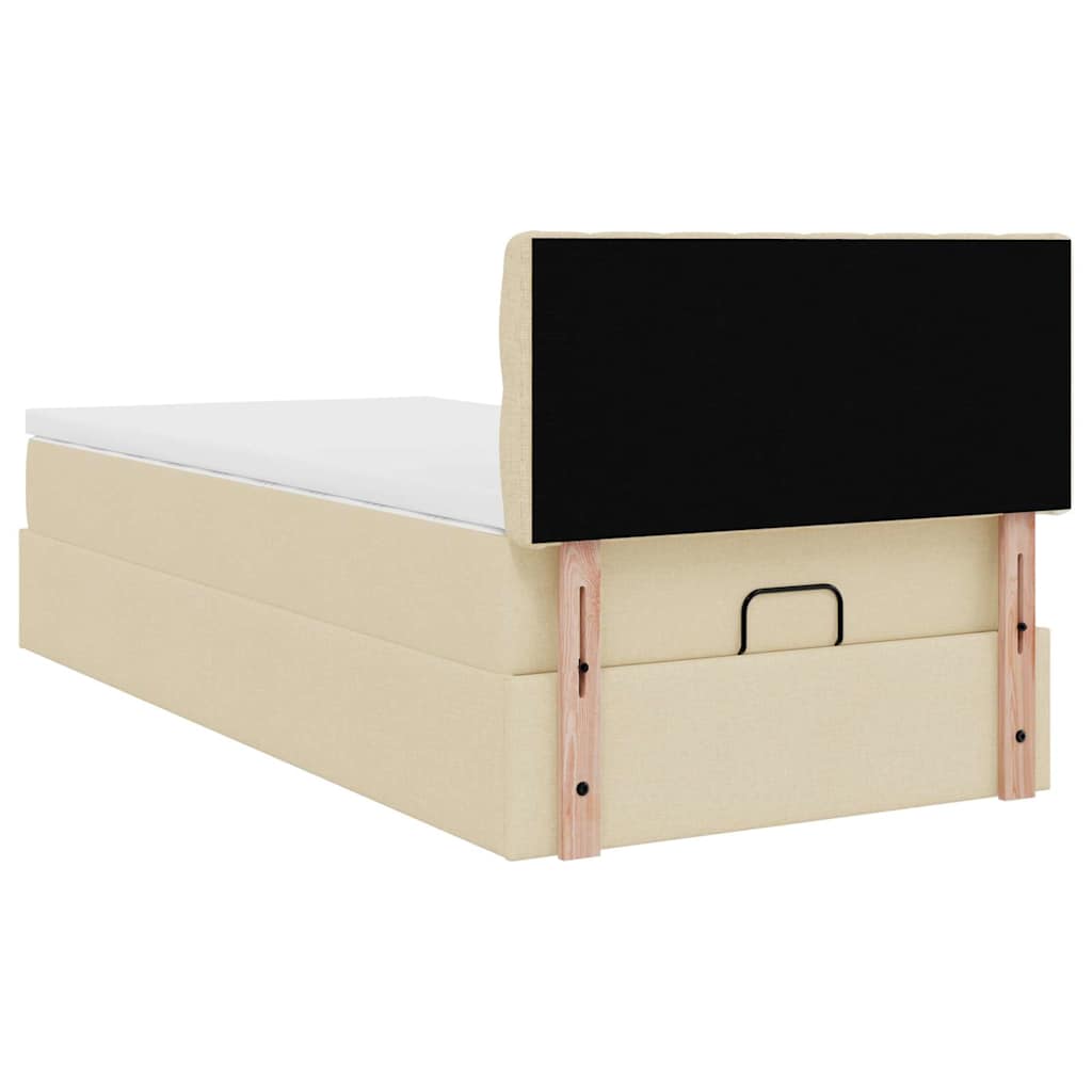 Otomanski krevet s madracem i LED krem 90x200 cm tkanine