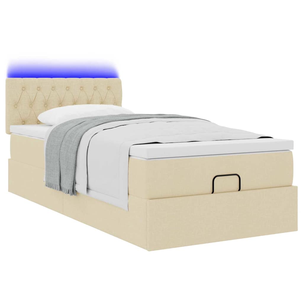 Otomanski krevet s madracem i LED krem 90x200 cm tkanine