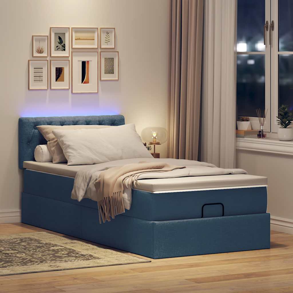 Otomanski krevet s madracem i LED plavi 90x200 cm tkanine