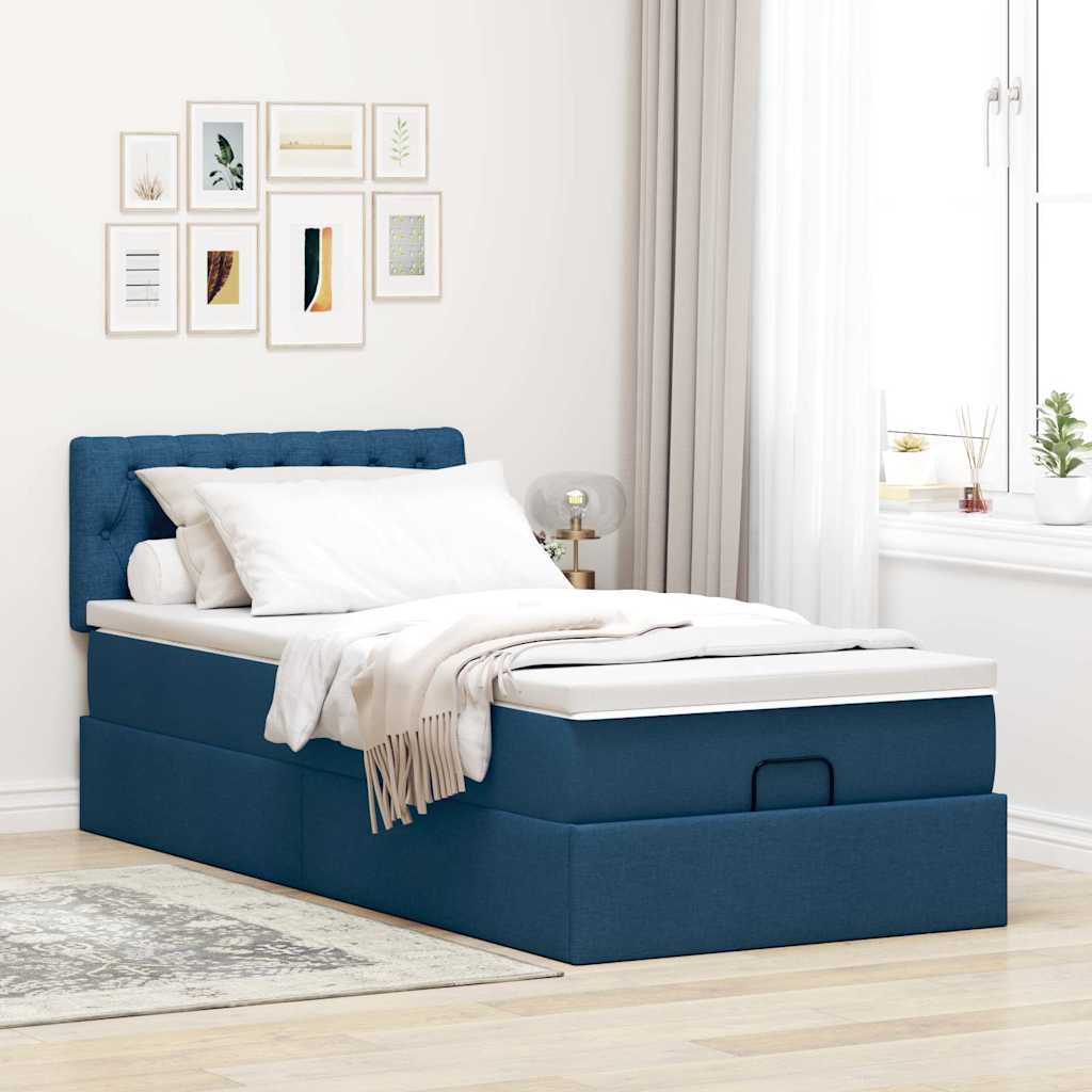 Otomanski krevet s madracem i LED plavi 90x200 cm tkanine