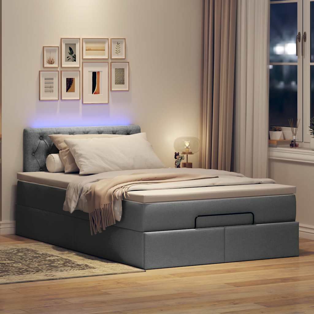 Otomanski krevet s madracem i LED tamnosivi 120x190 cm tkanine