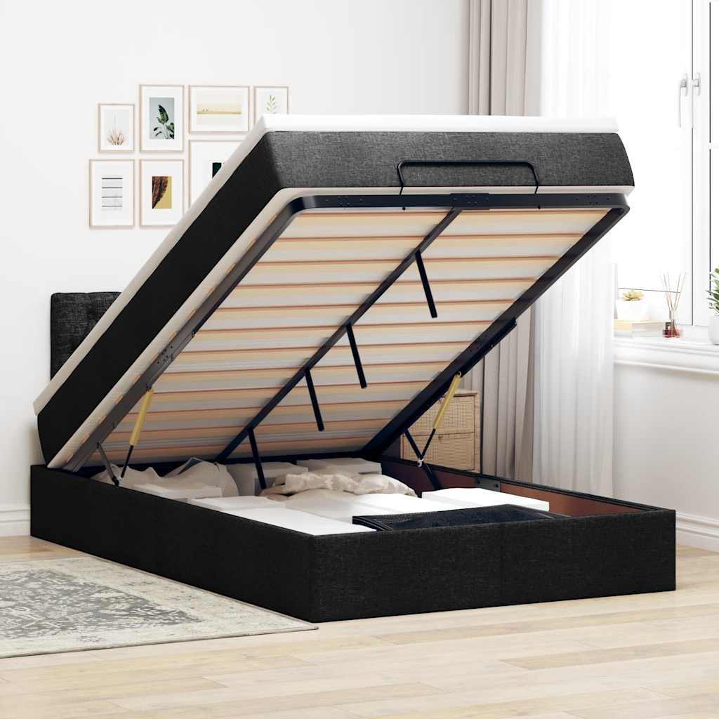 Otomanski krevet madracem i LED crna 120x190 cm tkanina