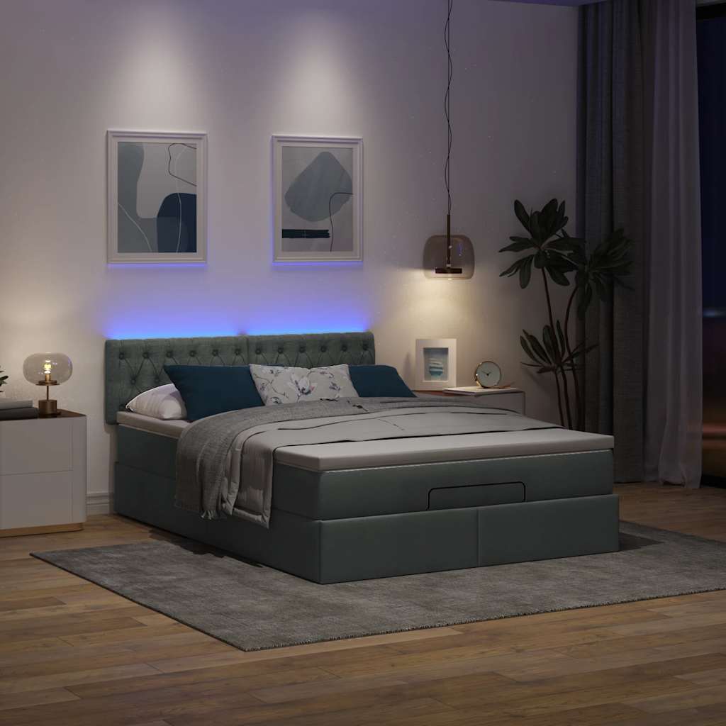 Otomanski krevet s madracem i LED tamnosivi 140x190 cm tkanine