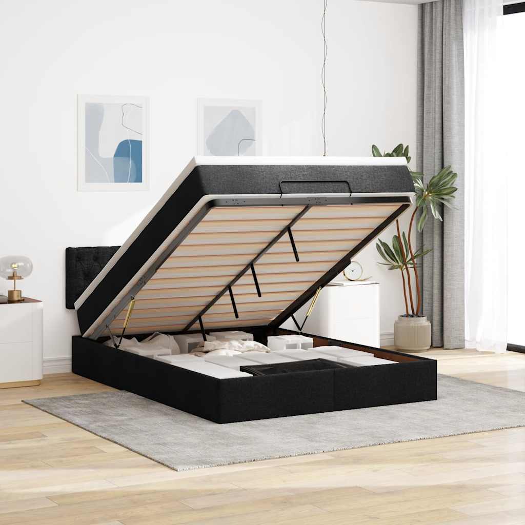 Otomanski krevet s madracem i LED crni 140x190 cm tkanine