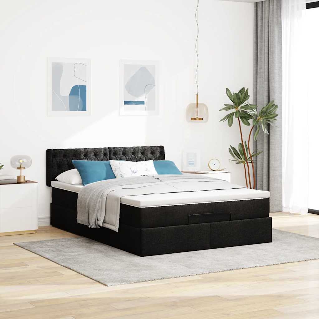 Otomanski krevet s madracem i LED crni 140x200 cm od tkanine