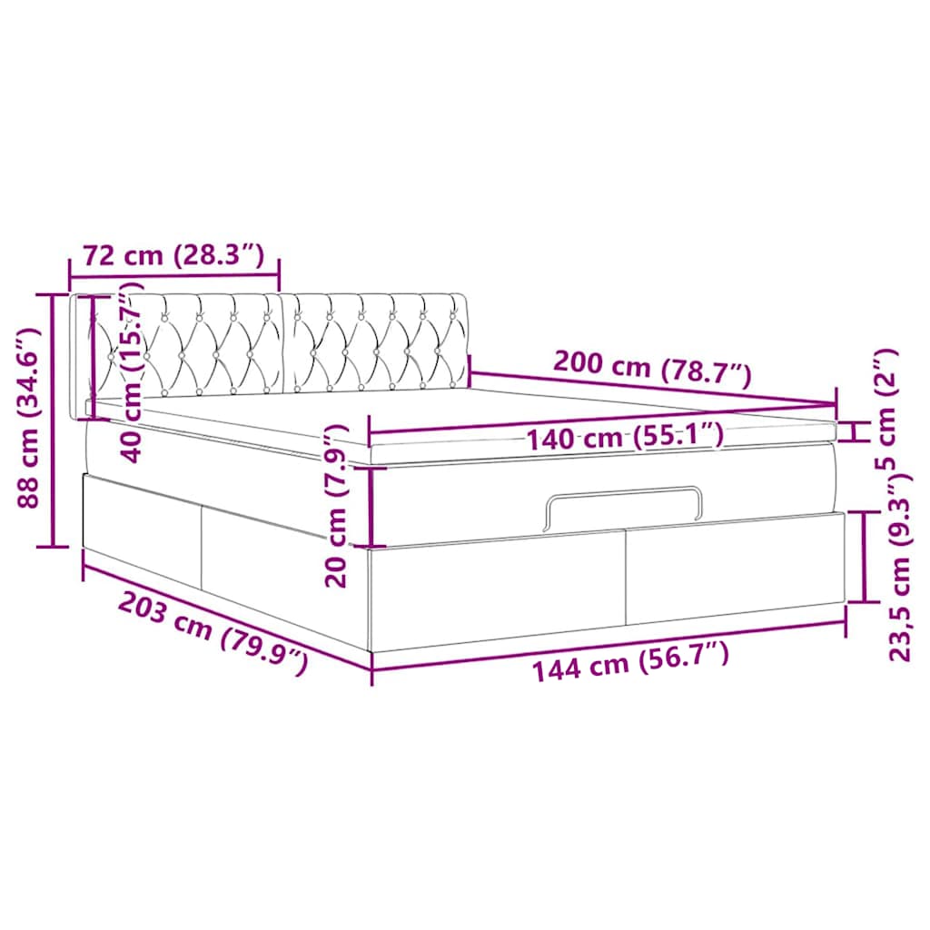 Otomanski okvir kreveta s madracem plavi 140x200cm od tkanine