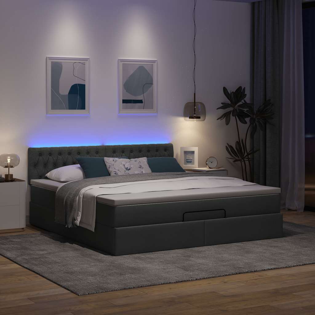 Otomanski krevet s madracem i LED tamnosivi 180x200cm tkanine