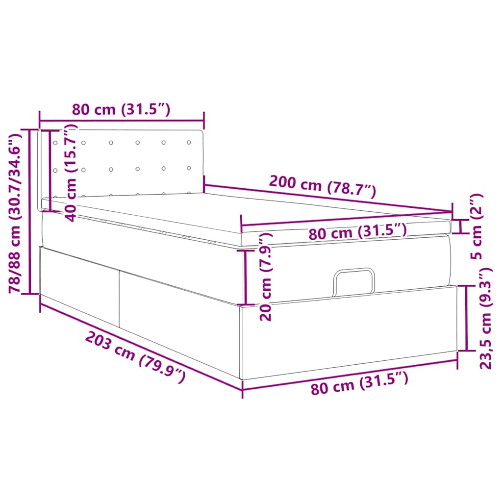Ottoman krevet s madracem i LED diodama plavi 80x200 cm tkanina