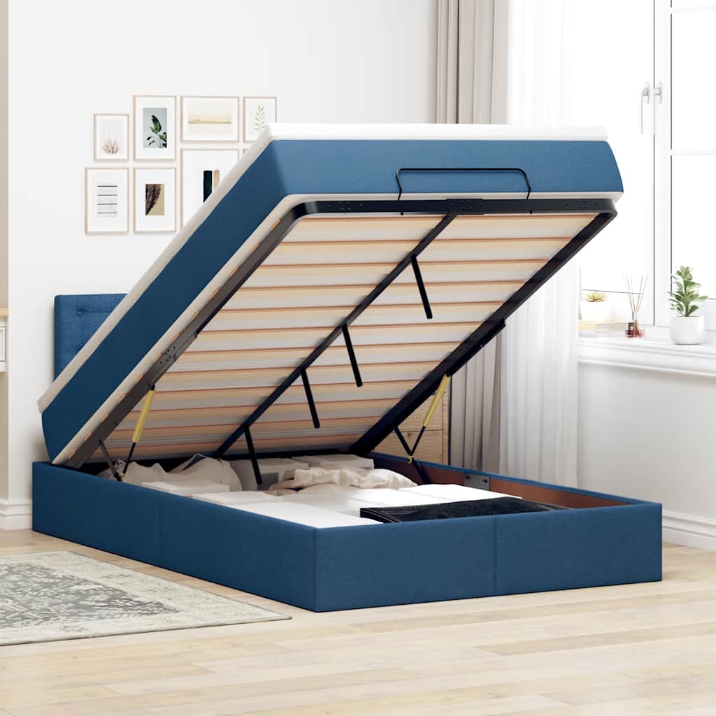 Otomanski krevet madracem i LED plava 120x190 cm tkanina