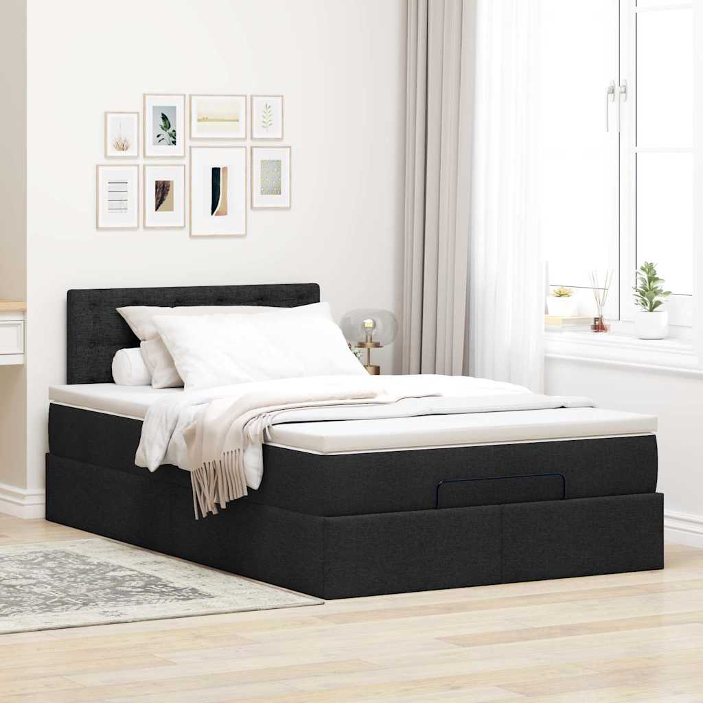 Otomanski krevet s madracem crni 120x200 cm tkanine