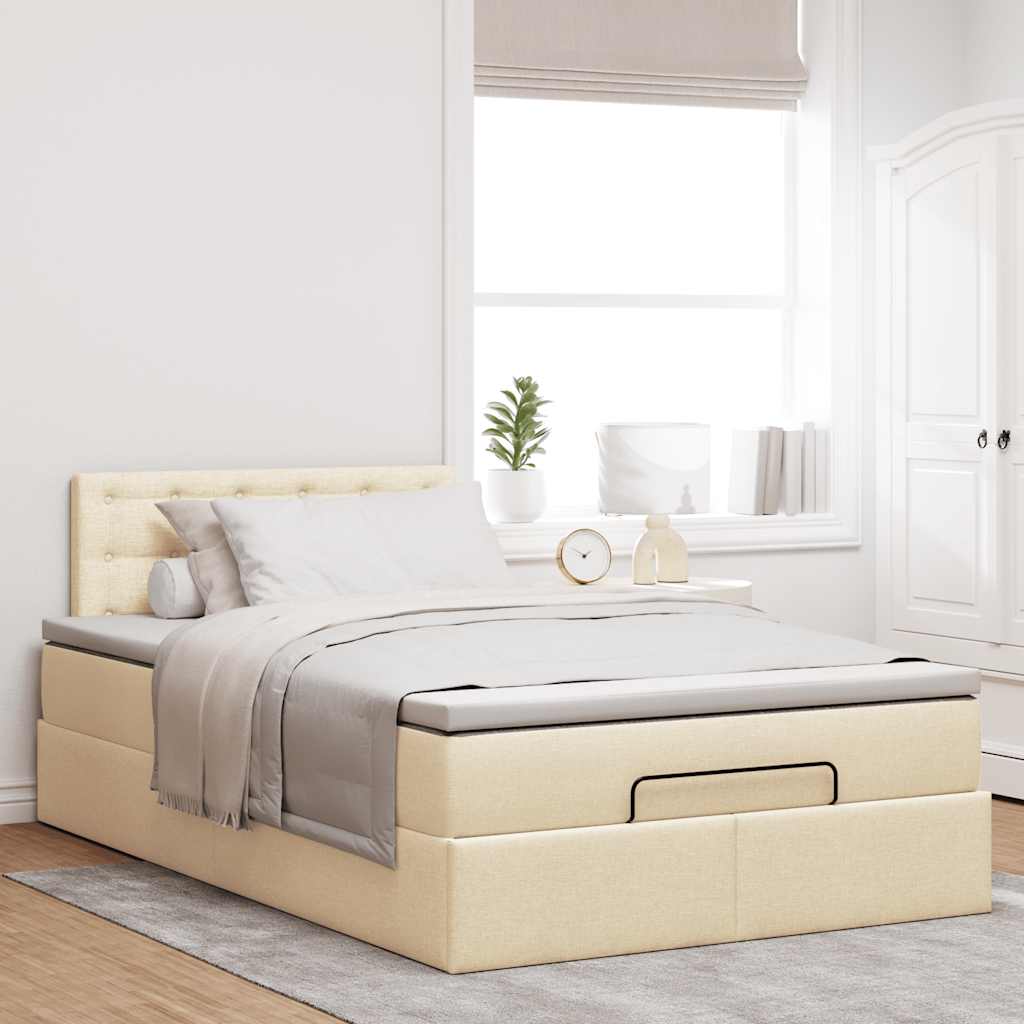 Otomanski okvir kreveta s madracem krem 120x200cm od tkanine