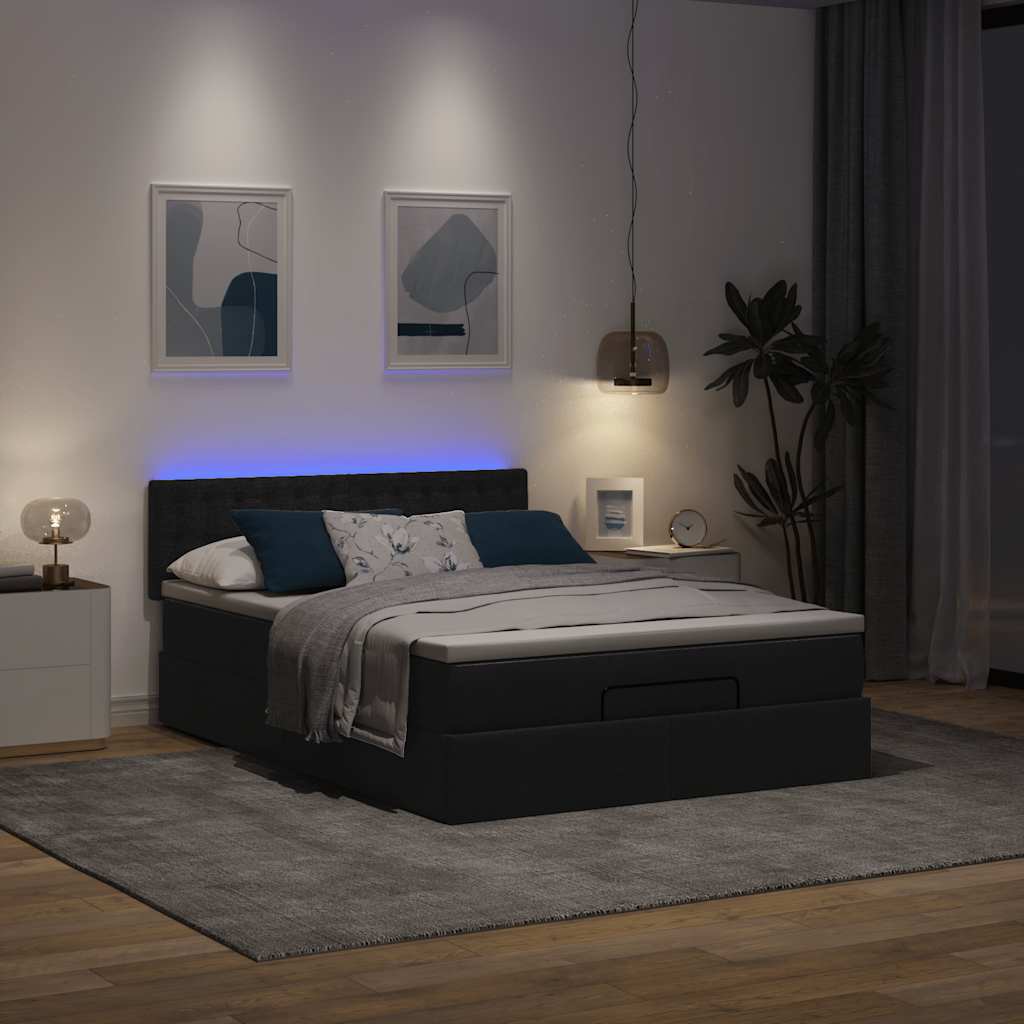 Otomanski krevet s madracem i LED crni 140x190 cm tkanine