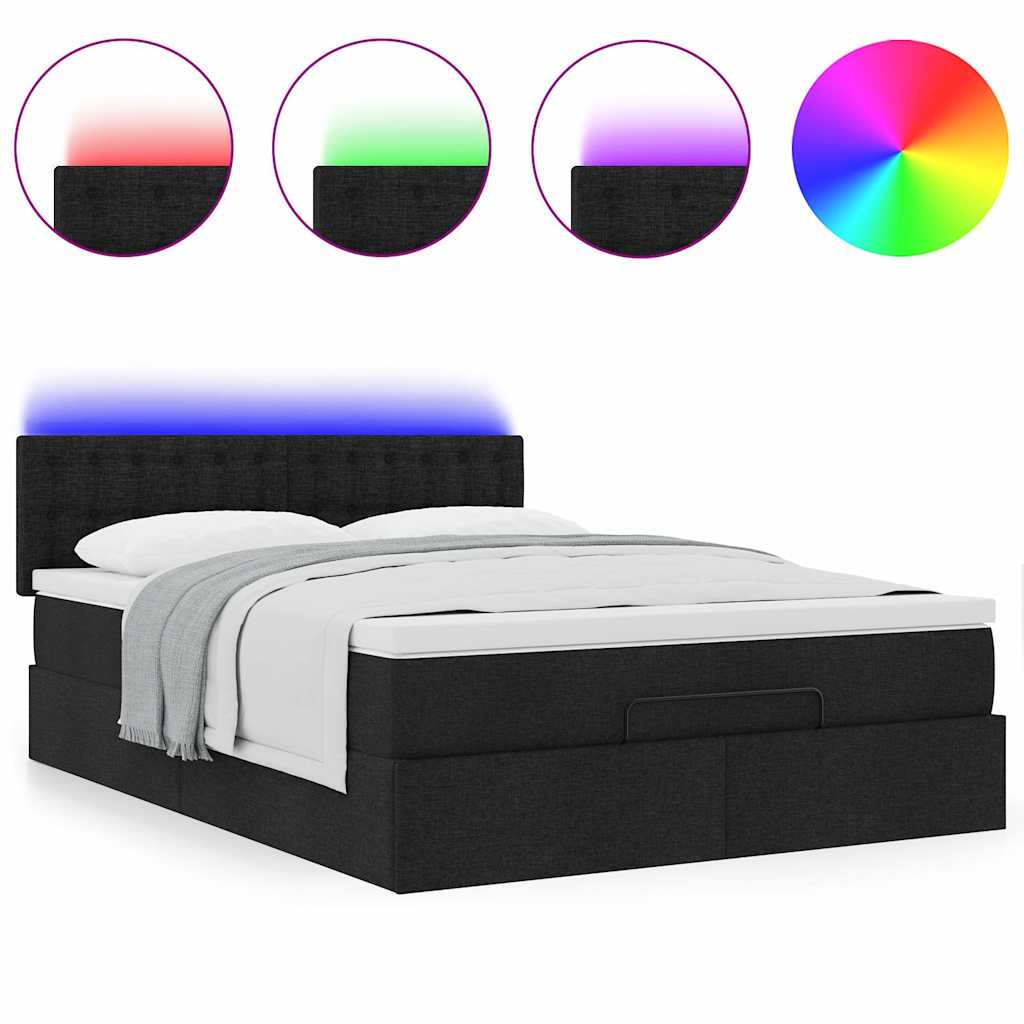 Otomanski krevet s madracem i LED crni 140x200 cm od tkanine