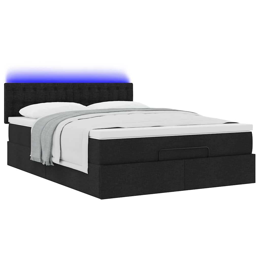 Otomanski krevet s madracem i LED crni 140x200 cm od tkanine