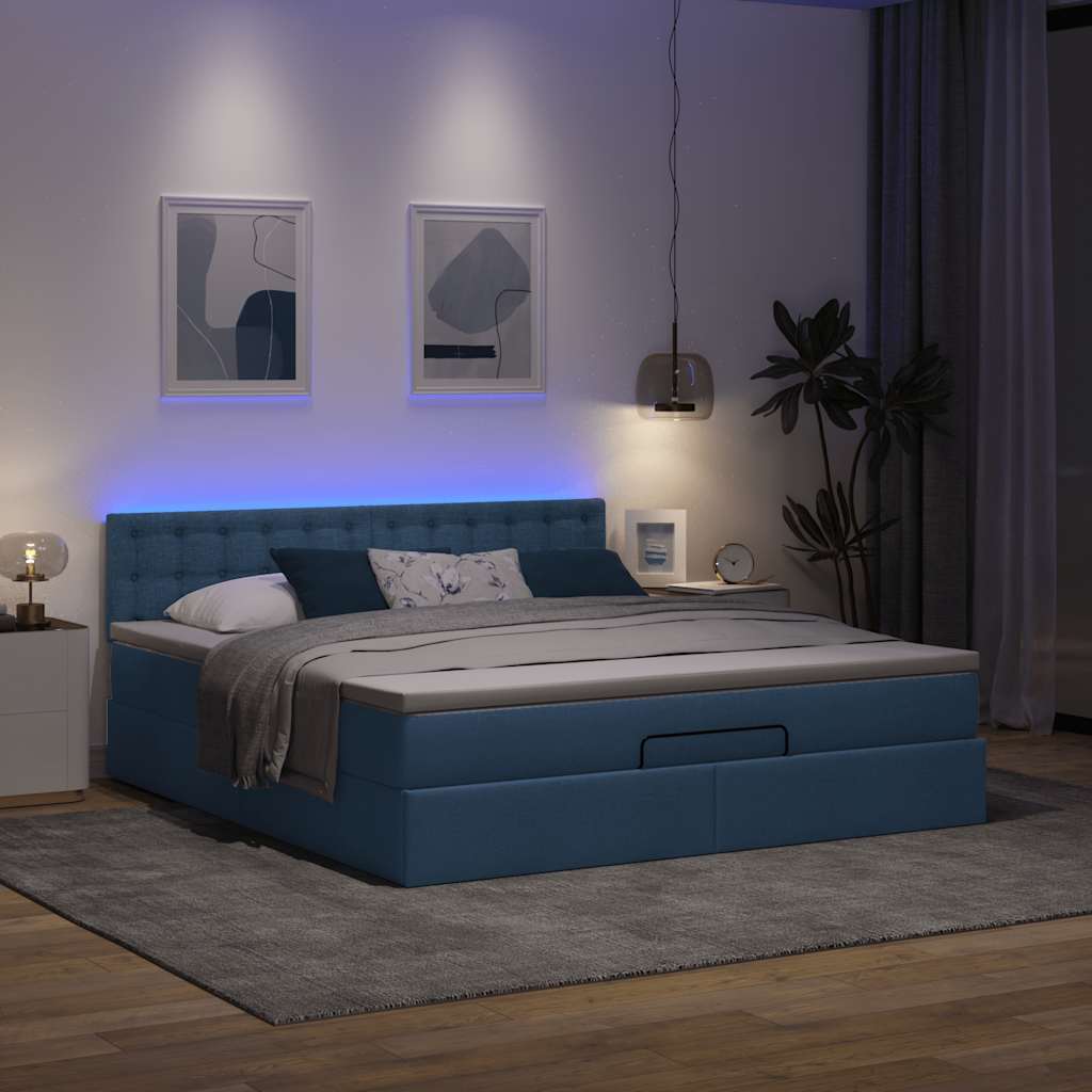 Otomanski krevet s madracem i LED plavi 160x200cm tkanine