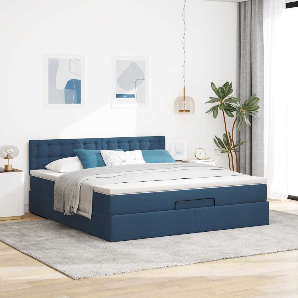 Otomanski krevet s madracem i LED plavi 160x200cm tkanine