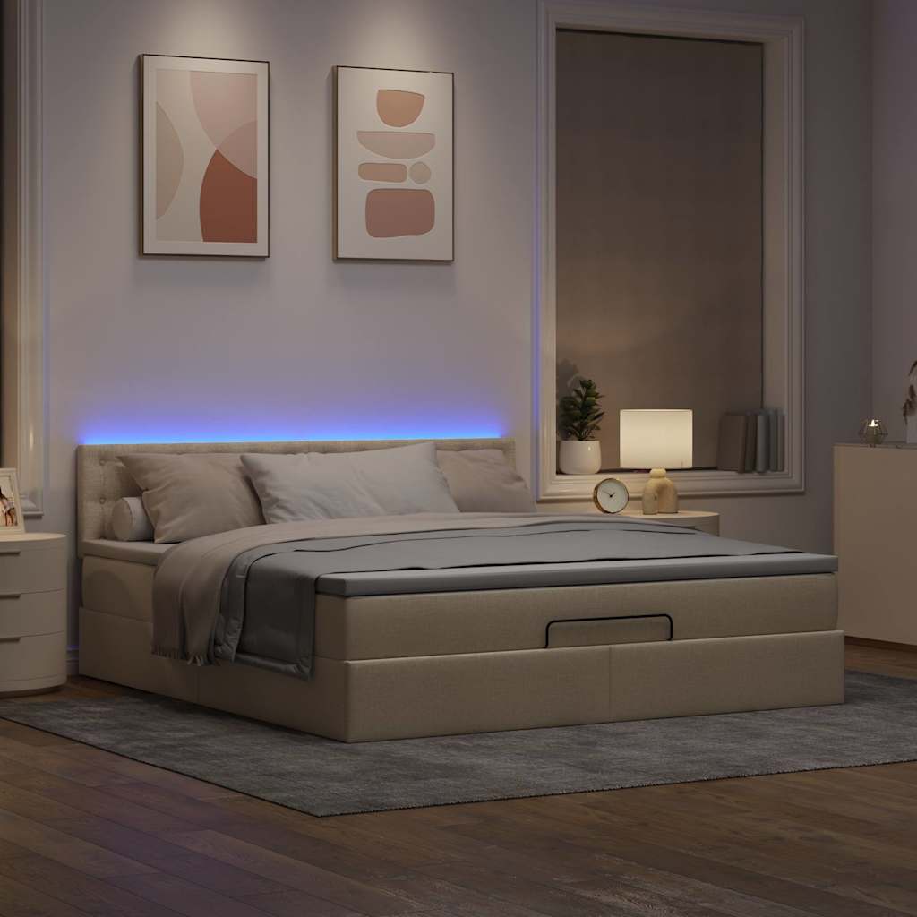 Otomanski krevet s madracem i LED krem 180x200cm od tkanine