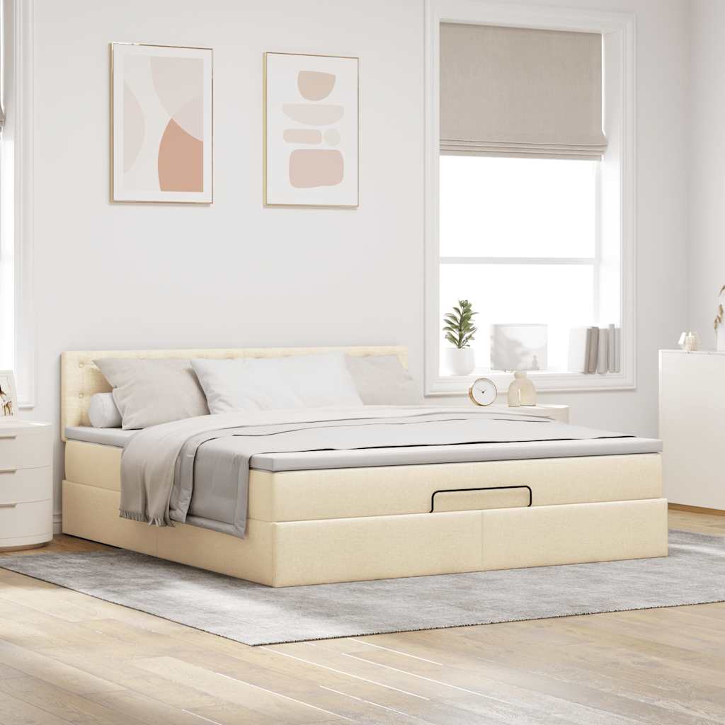 Otomanski krevet s madracem i LED krem 180x200cm od tkanine