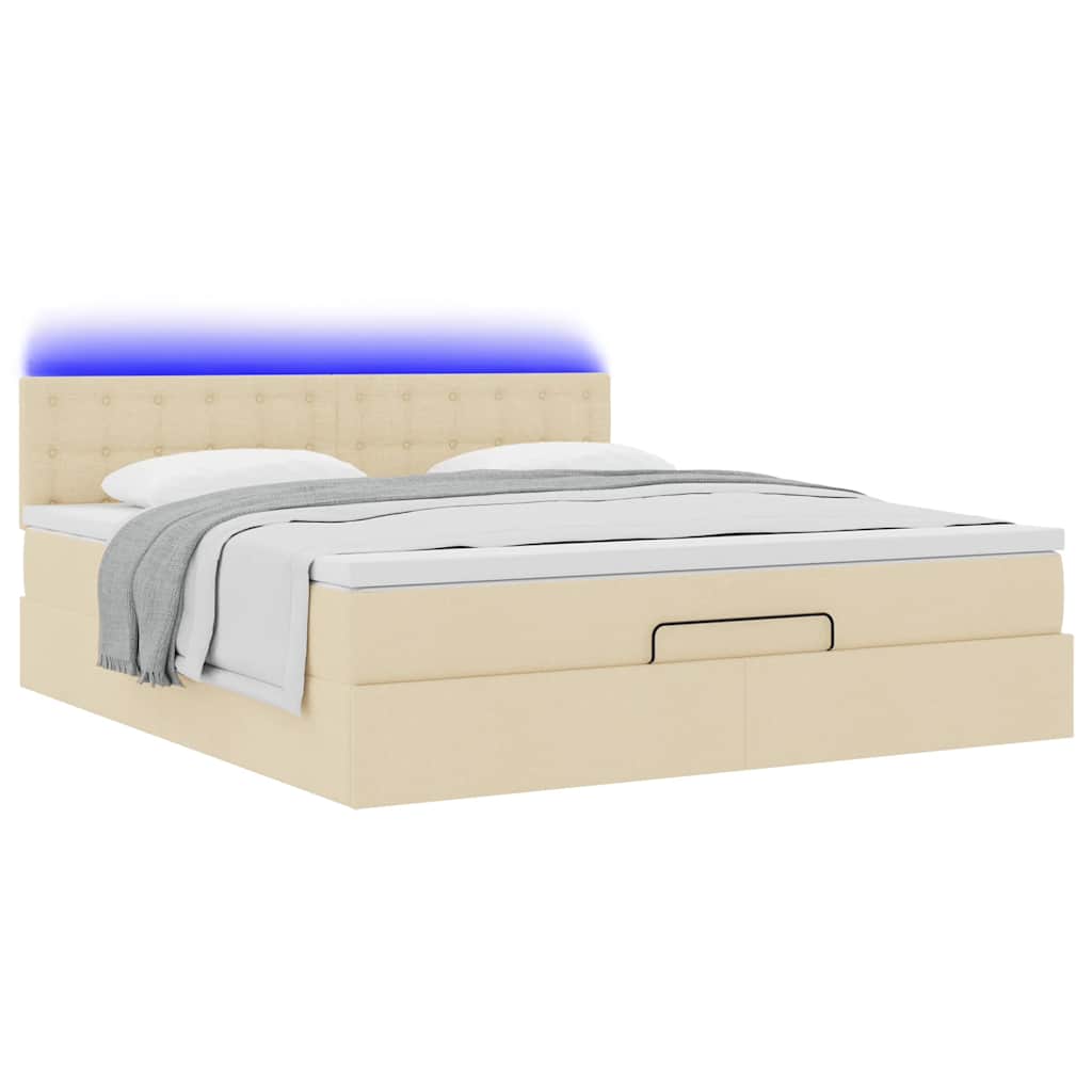 Otomanski krevet s madracem i LED krem 180x200cm od tkanine