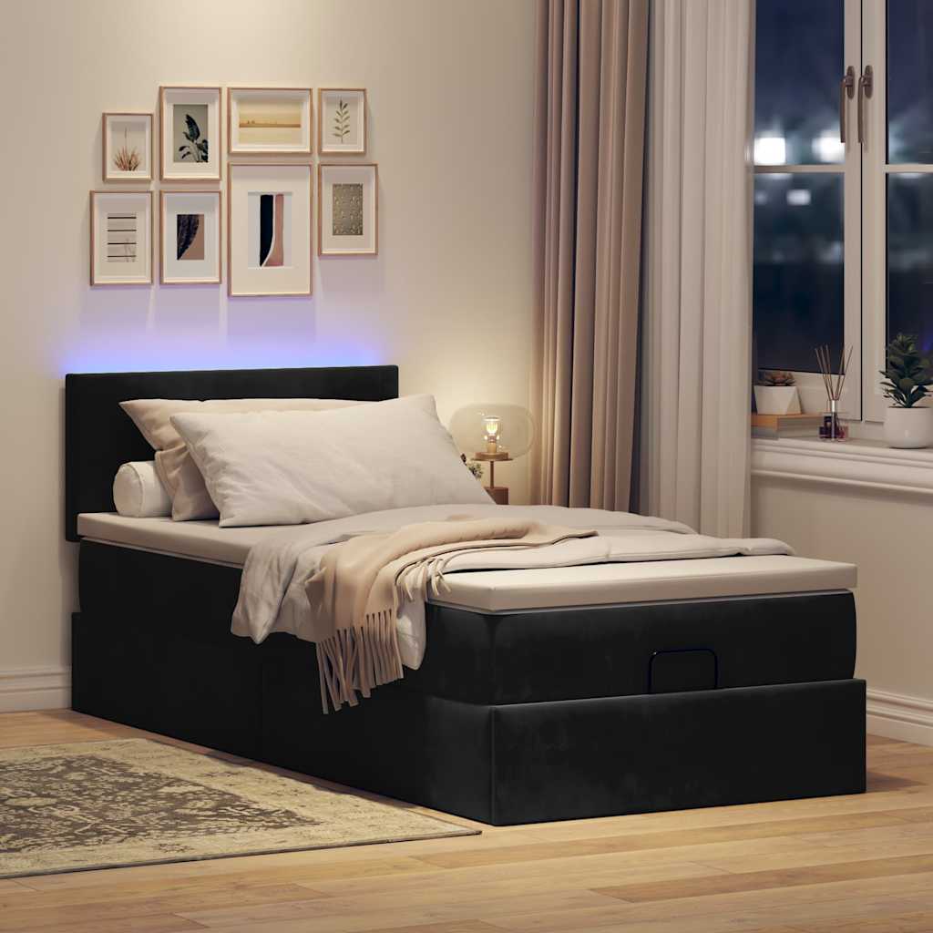 Otomanski krevet s madracem i LED crna 80x200cm baršun
