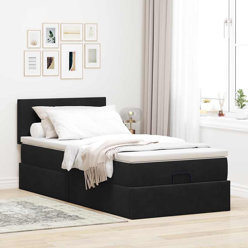Otomanski krevet s madracem i LED crna 80x200cm baršun