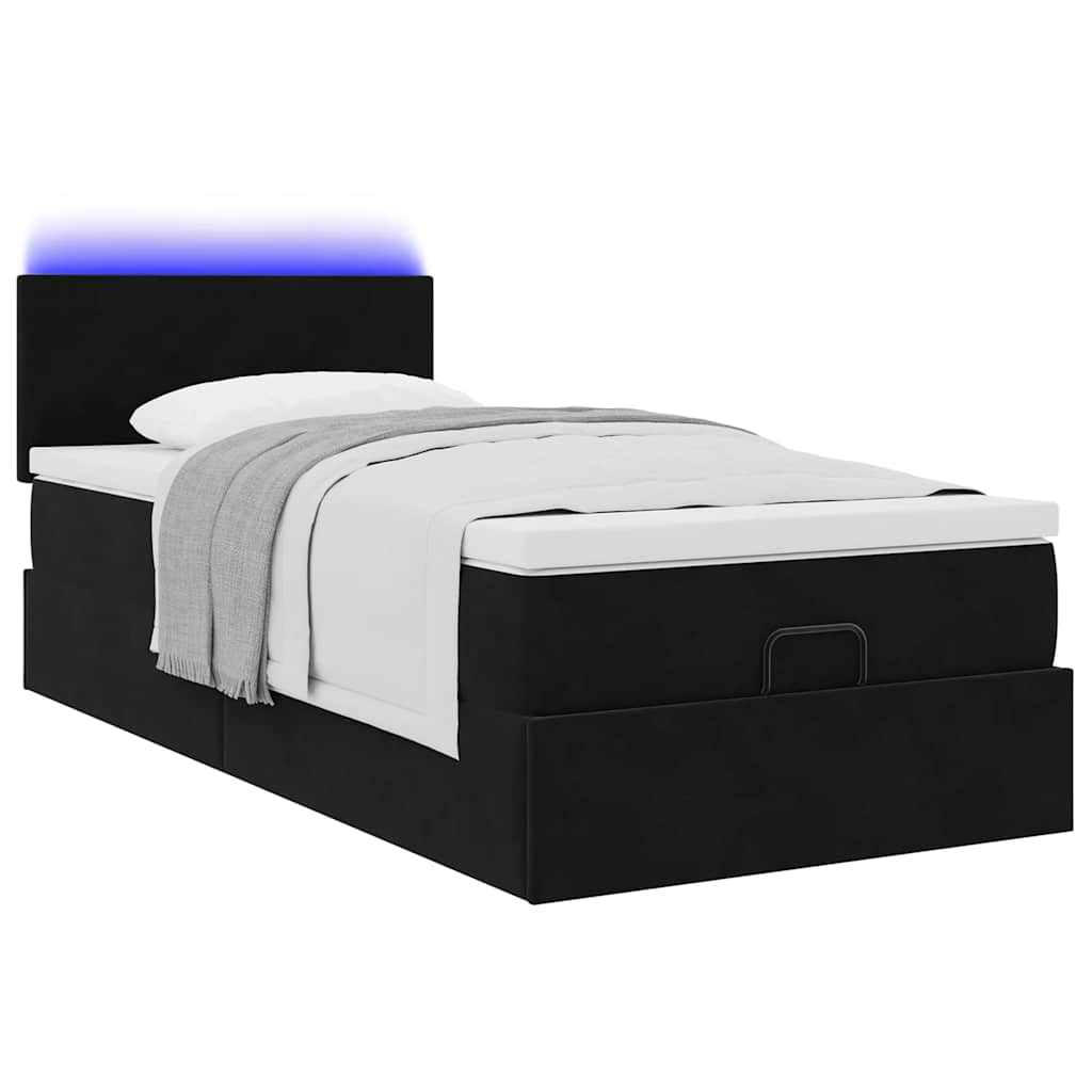 Otomanski krevet s madracem i LED crna 80x200cm baršun