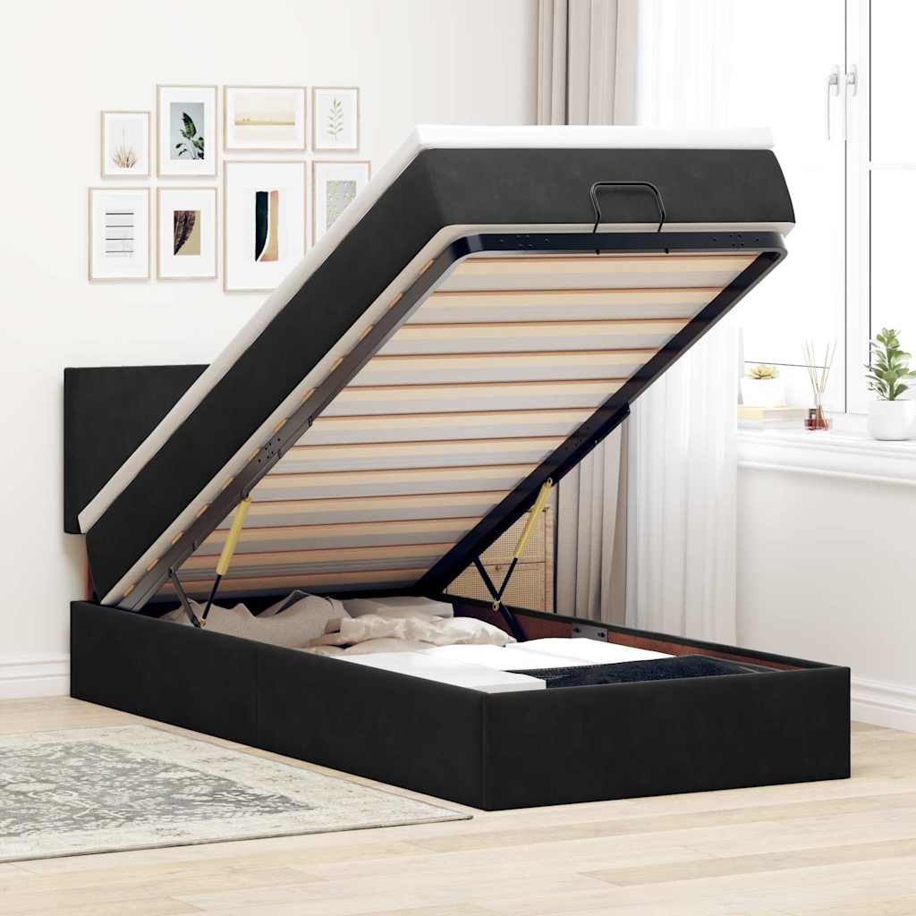 Otomanski krevet s madracem i LED crna 80x200cm baršun