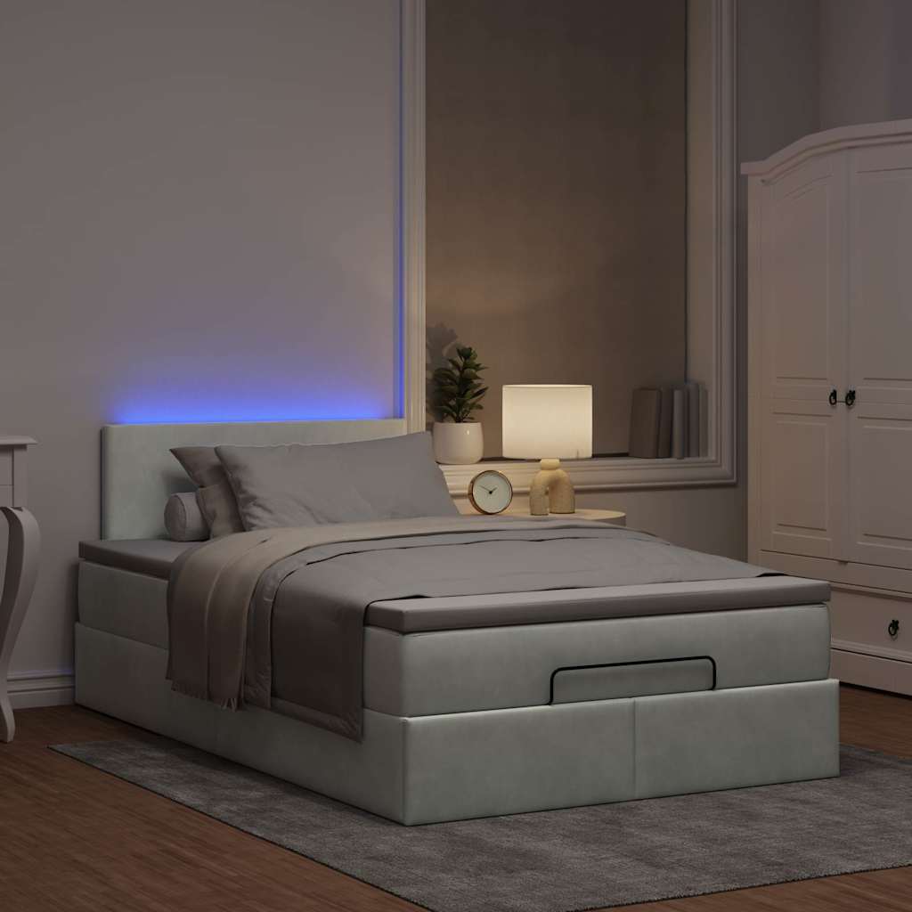 Otomanski krevet s madracem i LED svijetlosivi 120x190cm baršun