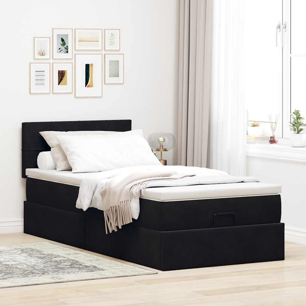 Otomanski krevet s madracem i LED crna 80x200cm baršun