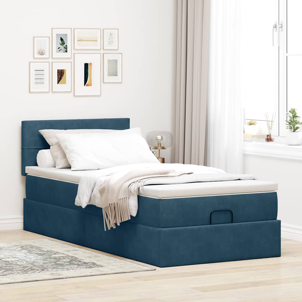 Otomanski krevet s madracem i LED tamnoplavi 80x200cm baršun