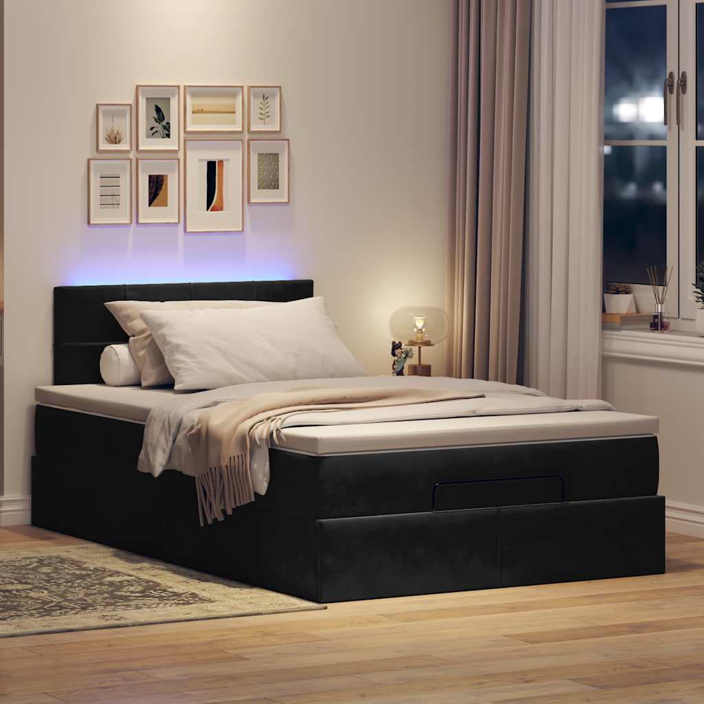 Otomanski krevet madracem i LED crna 120x190 cm baršun