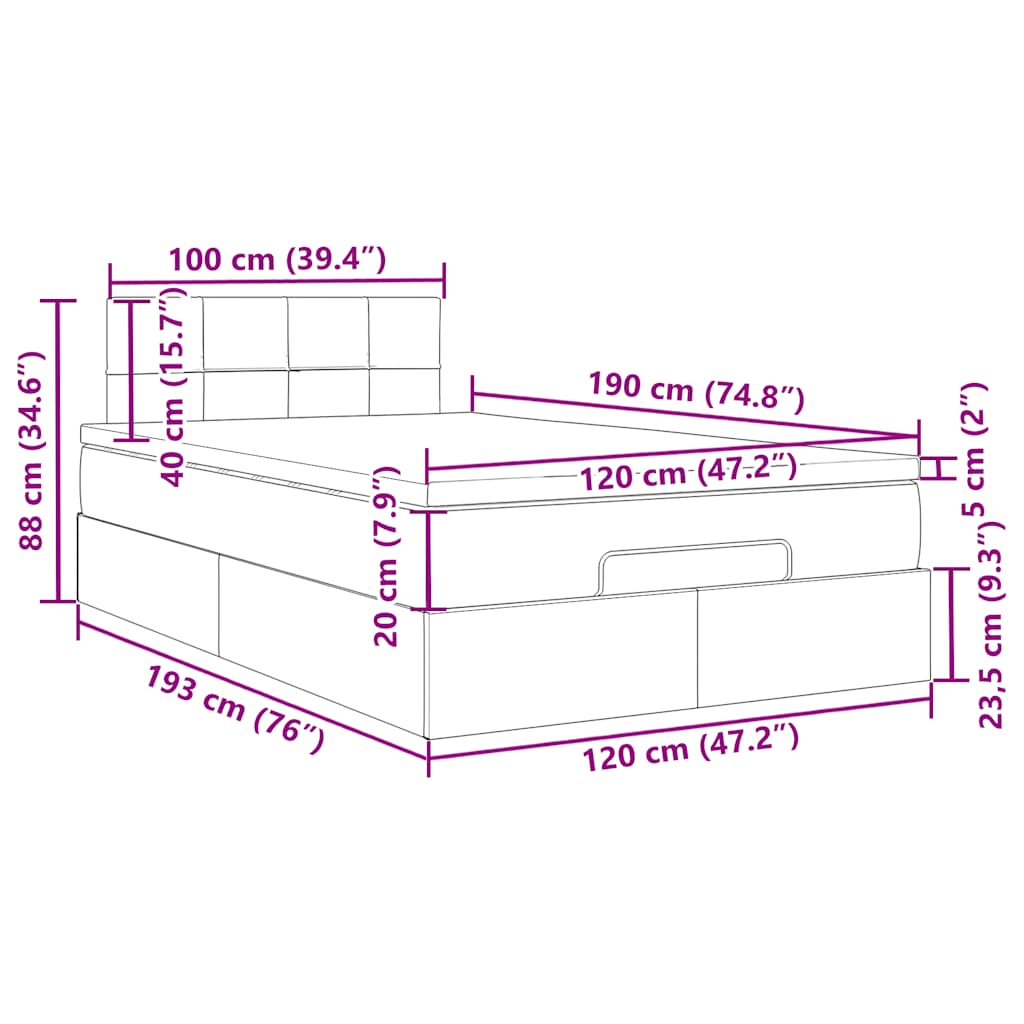 Otomanski krevet madracem i LED crna 120x190 cm baršun