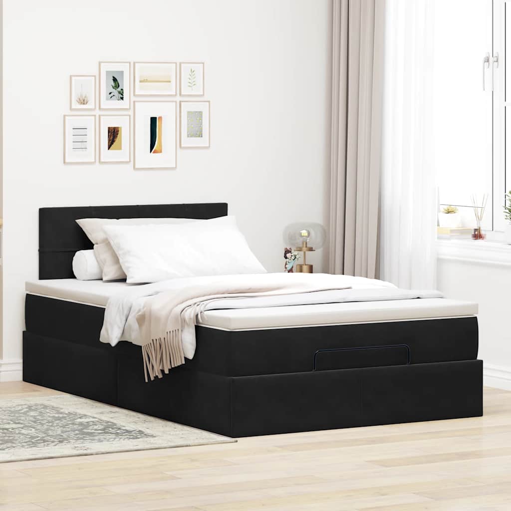 Otomanski krevet madracem i LED crna 120x190 cm baršun