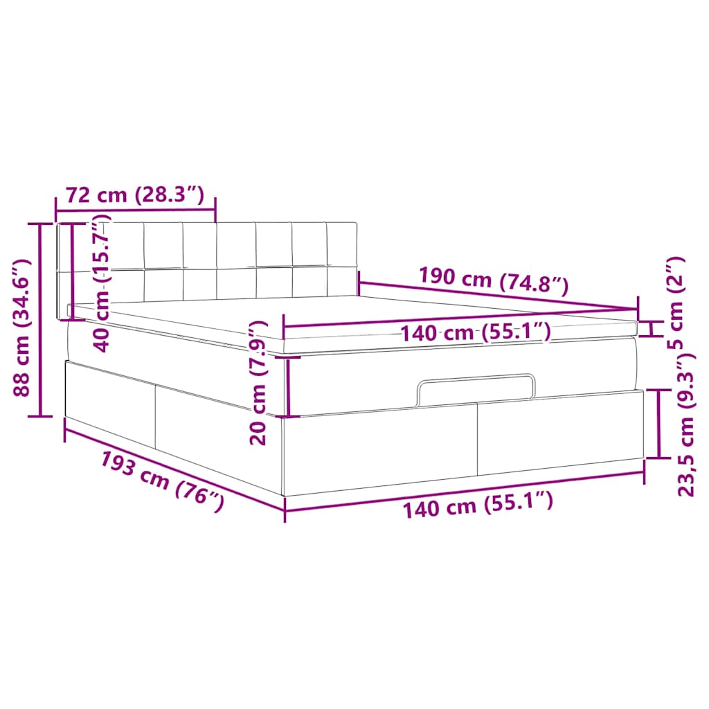 Otomanski krevet s madracem i LED 140x190 cm baršunasti
