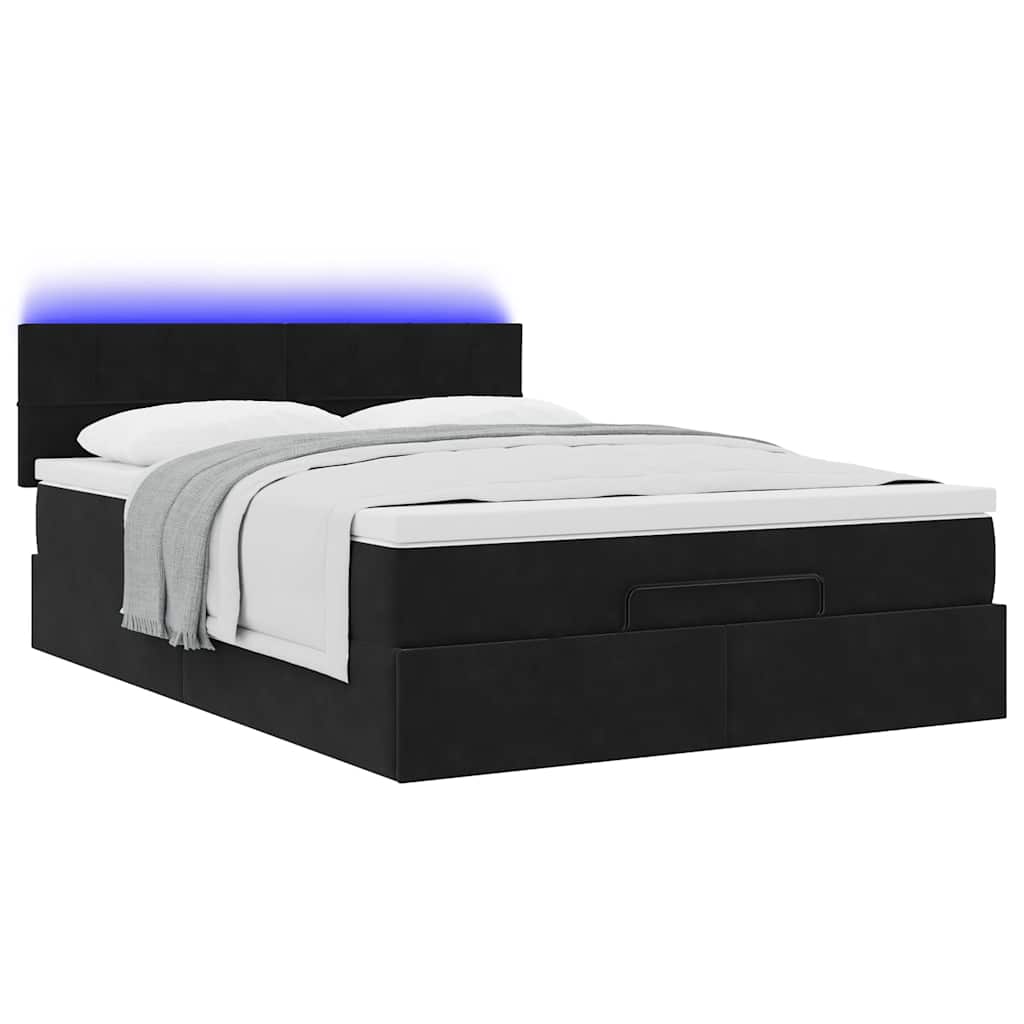 Otomanski krevet s madracem&LED crni 140x190 cm baršunasti