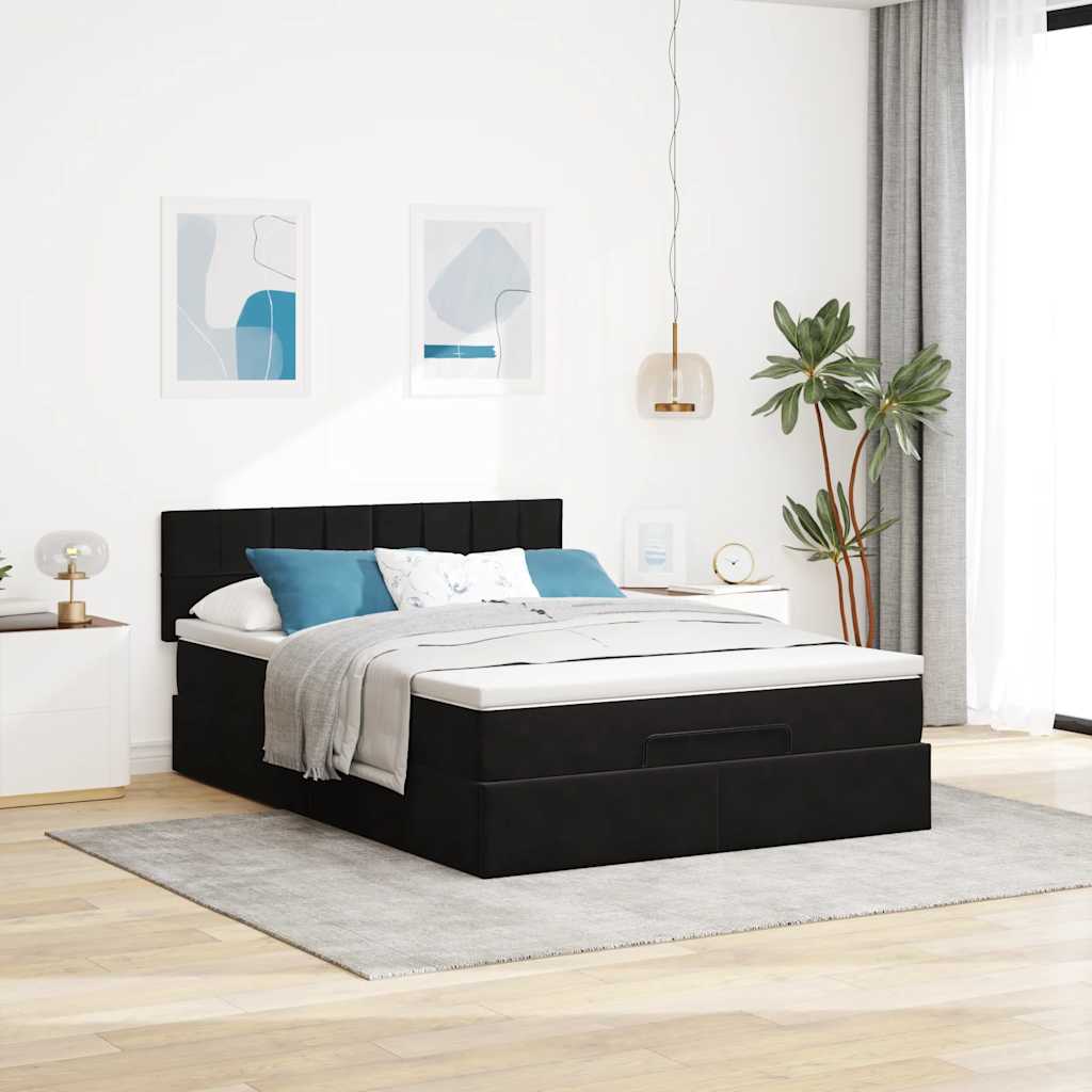 Otomanski krevet s madracem&LED crni 140x190 cm baršunasti
