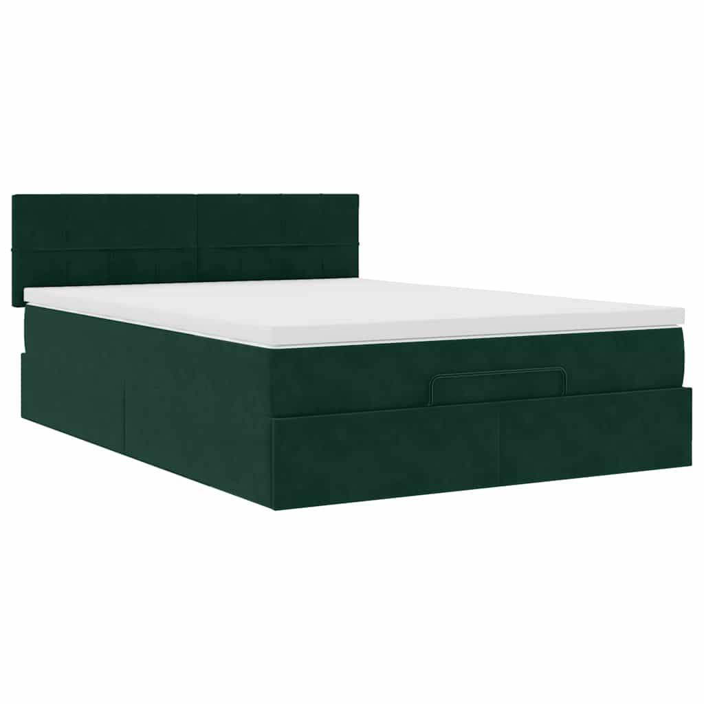 Ottoman krevet s madracem i LED diodama tamnozeleni 140x190 cm baršun