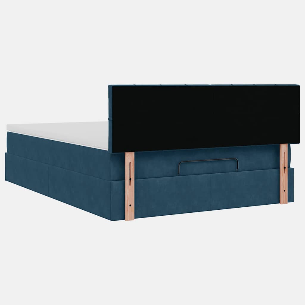 Ottoman krevet s madracem i LED diodama tamnoplavi 140x200 cm baršun
