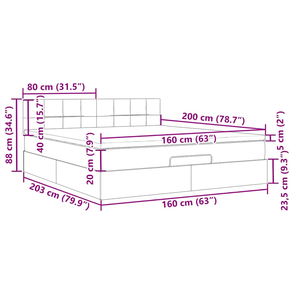 Otomanski krevet s madracem&LED 160x200 cm baršunasti