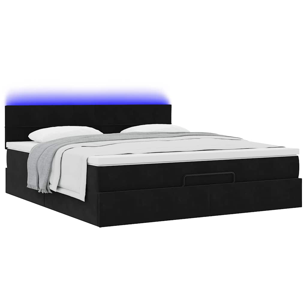 Otomanski krevet s madracem i LED crni 180x200cm baršunasti
