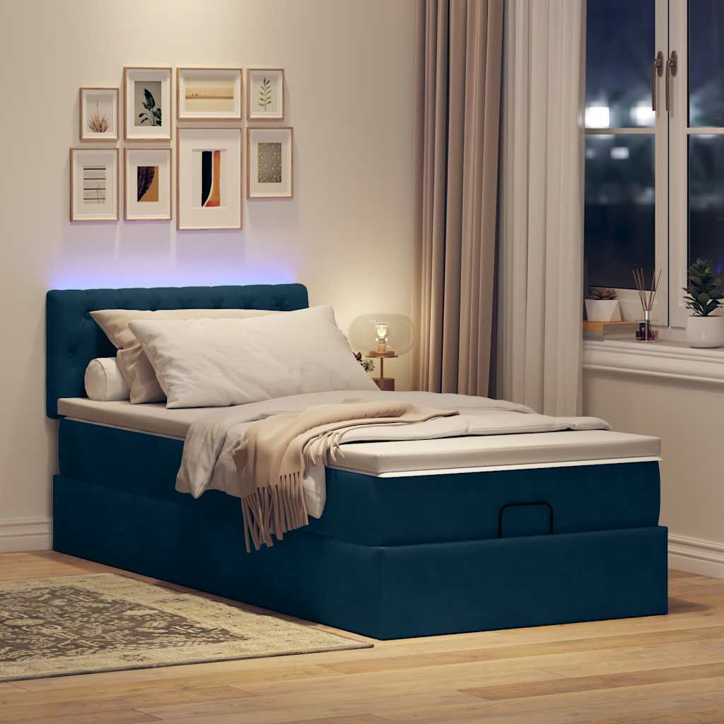 Otomanski krevet s madracem i LED tamnoplavi 80x200cm baršun