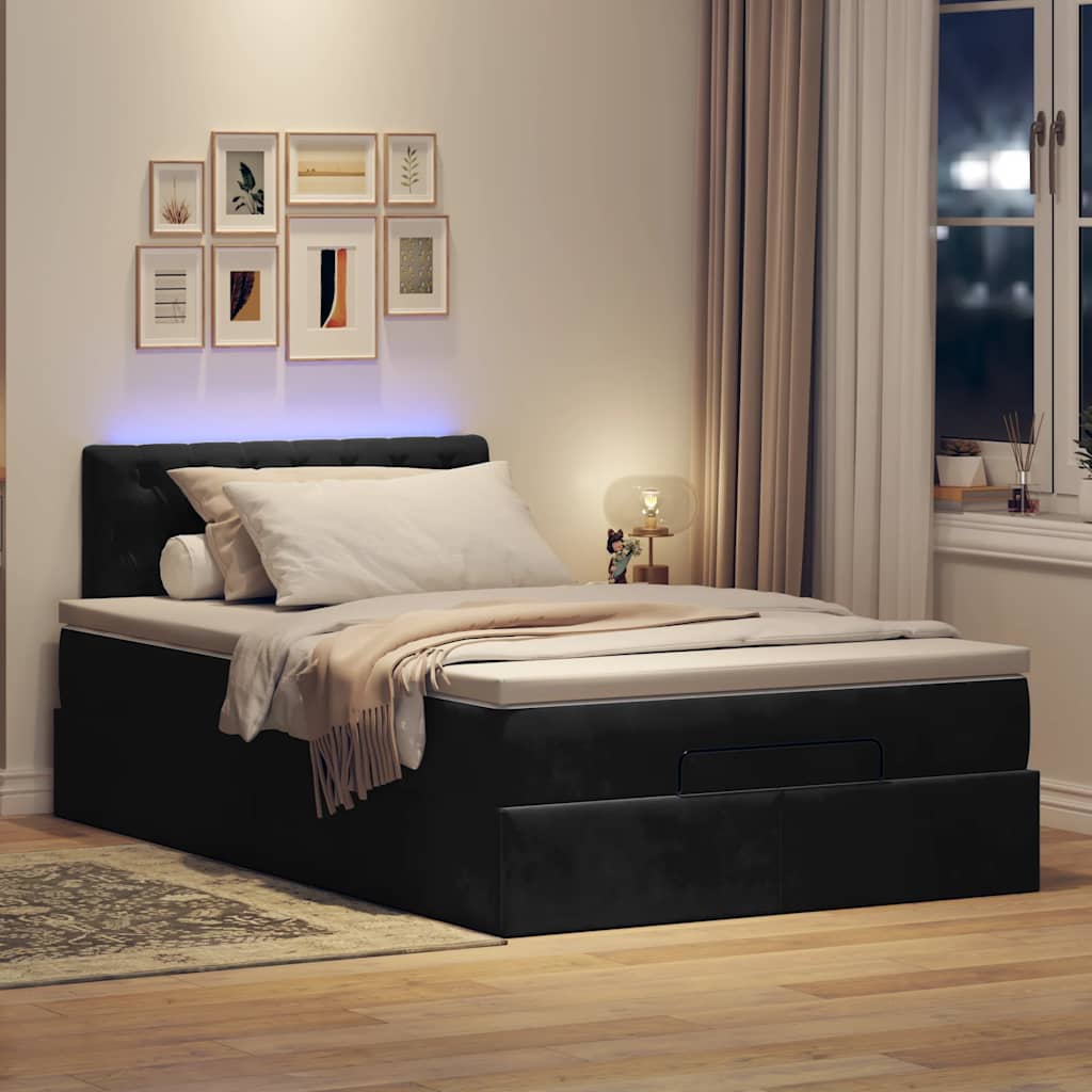 Otomanski krevet madracem i LED crna 120x190 cm baršun
