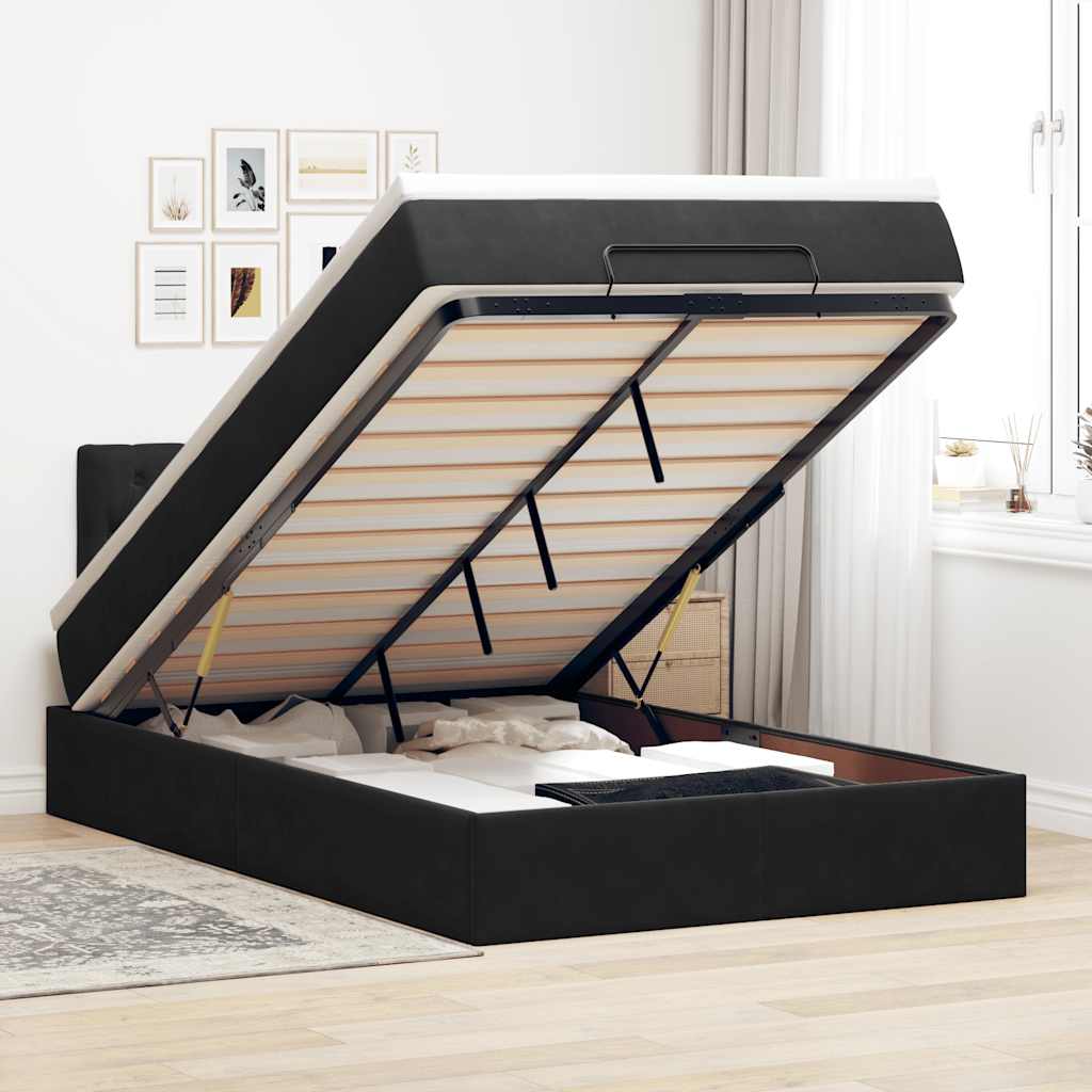 Otomanski krevet s madracem&LED crni 120x200cm baršunasti