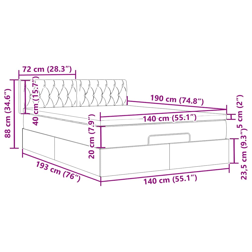 Otomanski krevet s madracem&LED tamnosivi 140x190 cm baršunasti
