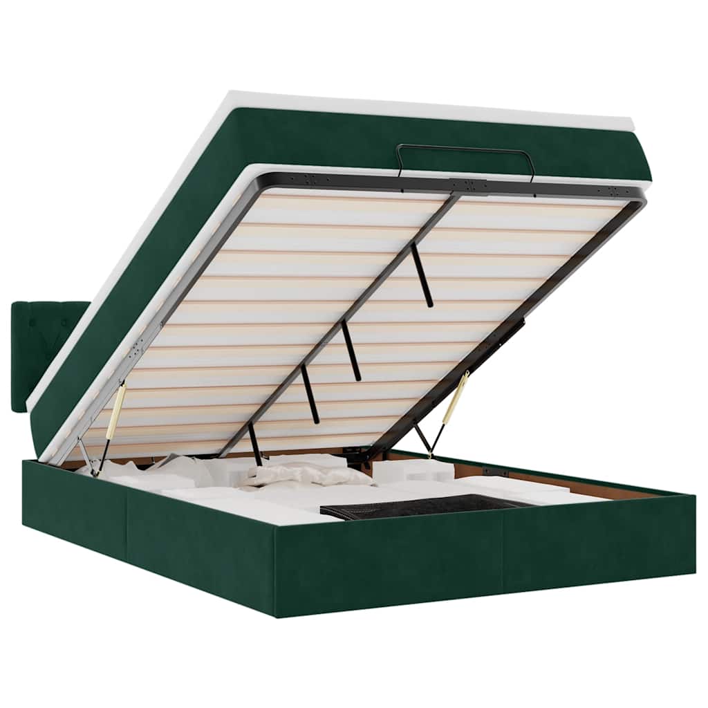 Ottoman krevet s madracem i LED diodama tamnozeleni 140x190 cm baršun