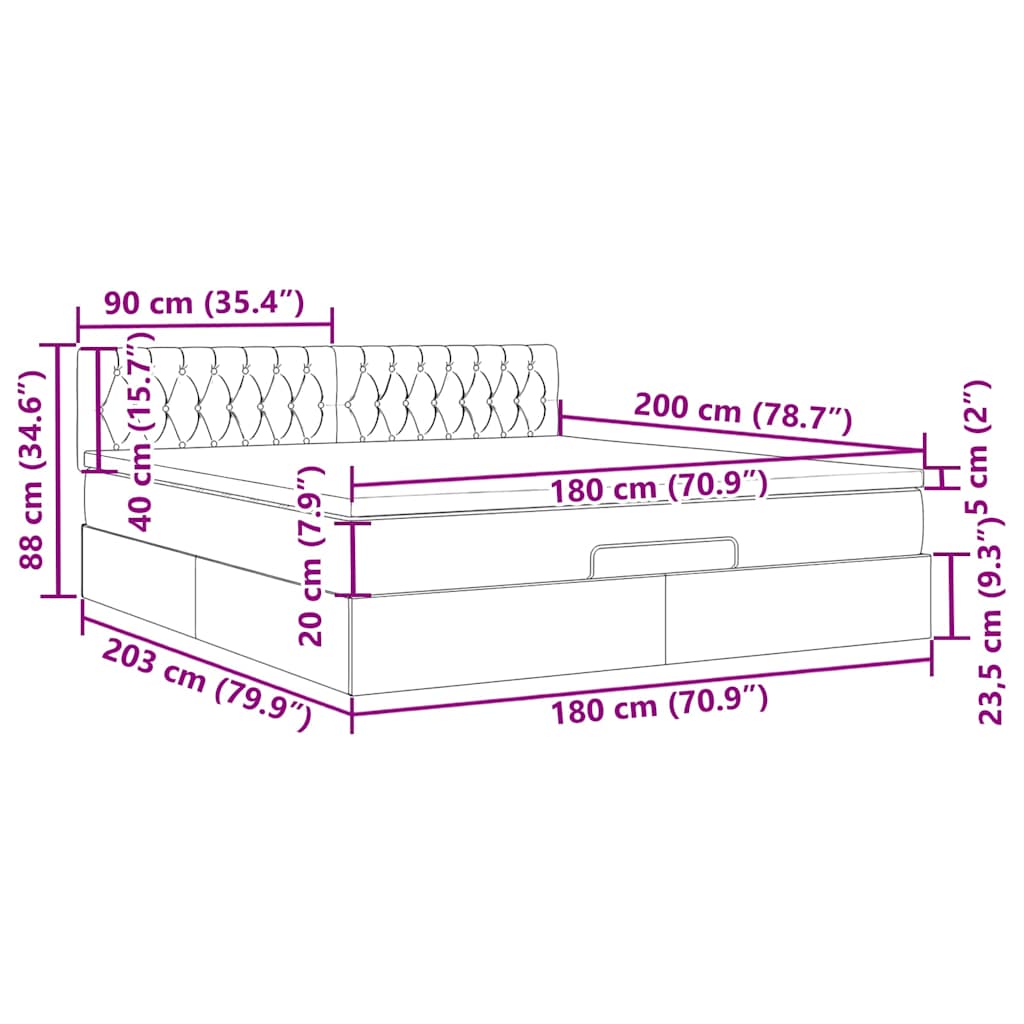 Otomanski krevet s madracem&LED 180x200cm baršunasti