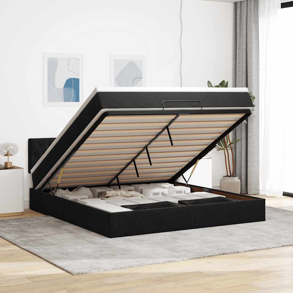 Otomanski krevet s madracem i LED crni 180x200cm baršunasti